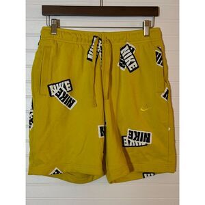Nike Yellow Athletic Shorts with All-Over Logo Print‎ Pattern Casual, Men's M